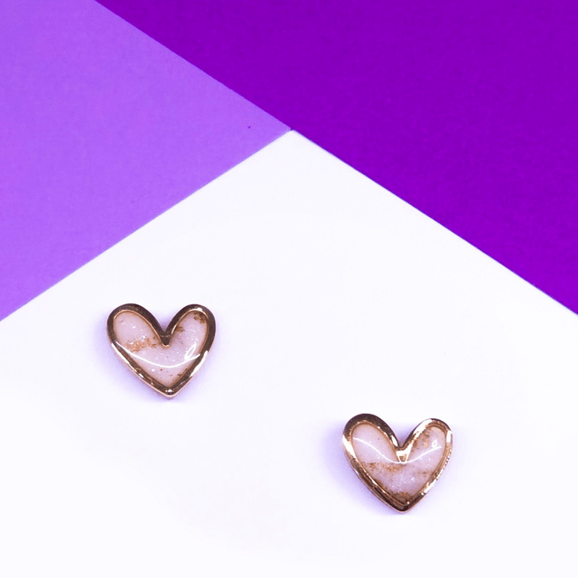 White Marble Heart Studs