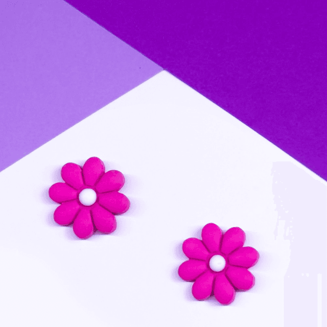 Large Pink Flower Studs