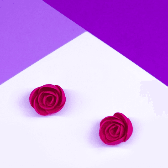 Fuchsia Rose Studs - Sterling Silver