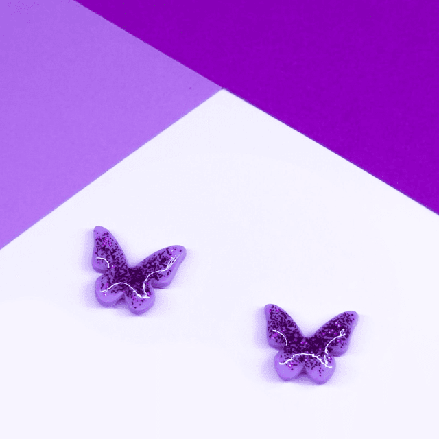 Purple Glitter Lilac Butterfly Studs
